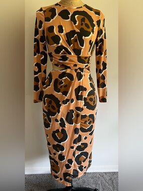 ASOS Long Sleeve Animal Print Midi Dress with Side Cutout